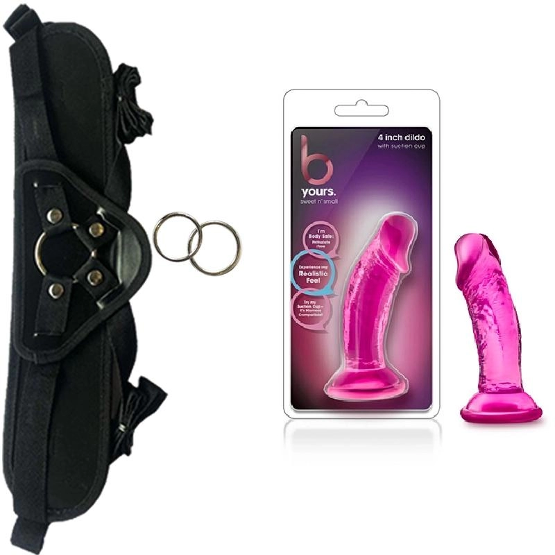  10 cm Largo x 4.4 cm Ancho - BL-13620 Sweet N' Small 4 Inch Dildo with Suction Cup Pink Strap-on Kit Dildo y Arnes ARNES WOW! BLACK