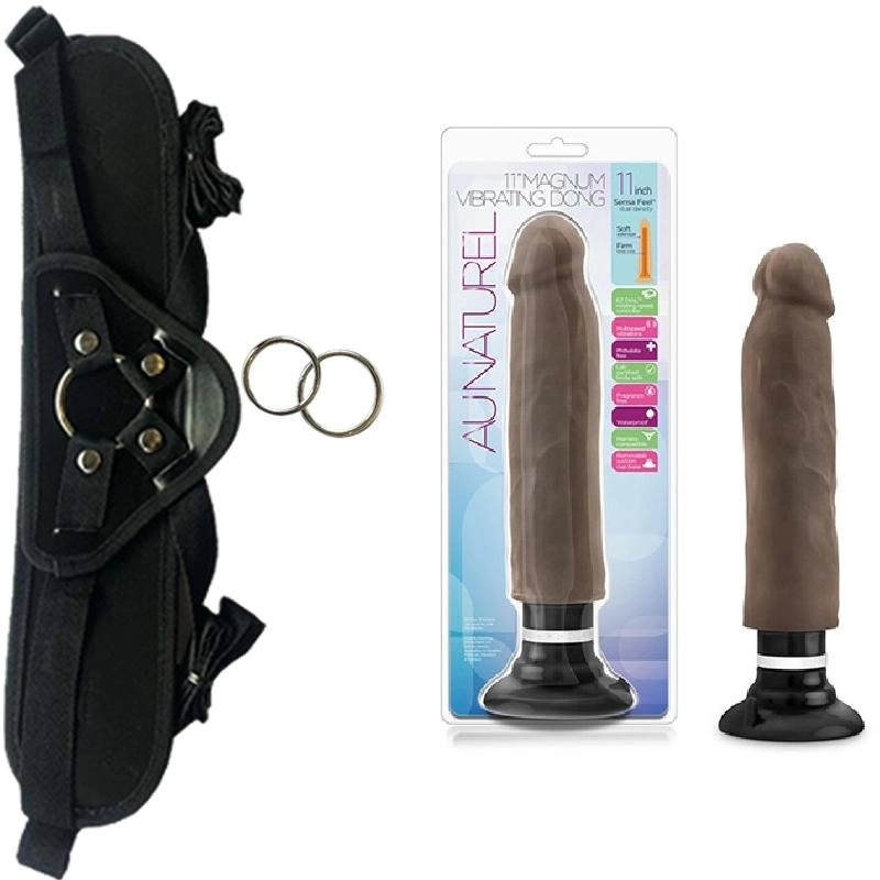  27 cm Largo x 5 cm Ancho - BL-27916 11 Inch Sensa Feel Magnum Vibrating Dong Chocolate Strap-on Kit Dildo y Arnes ARNES WOW! BLACK