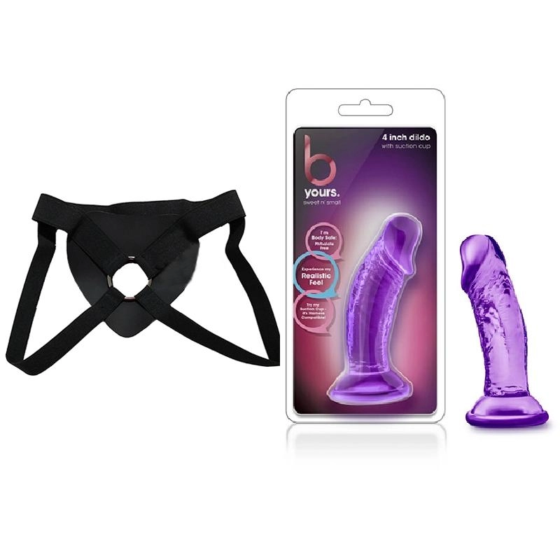 Strap on 11 cm Largo x 3.1 cm Ancho - BL-13621 Sweet N' Small 4 Inch Dildo with Suction Cup Purple Strap-on Kit Dildo y Arnes Económico