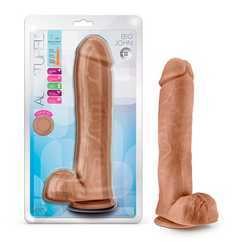  Dildo Realista con Testículos de 29.21 cm Largo x 6.35 cm Ancho - 11 Pulgadas con Ventosa Color Piel Morena Big John Mocha BL-26627