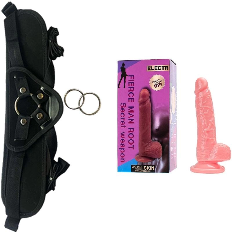  45 cm Largo  x  3.7 cm  Ancho YJ131-S Essential Cock Whith Balls Strap-on Kit Dildo y Arnes ARNES WOW! BLACK