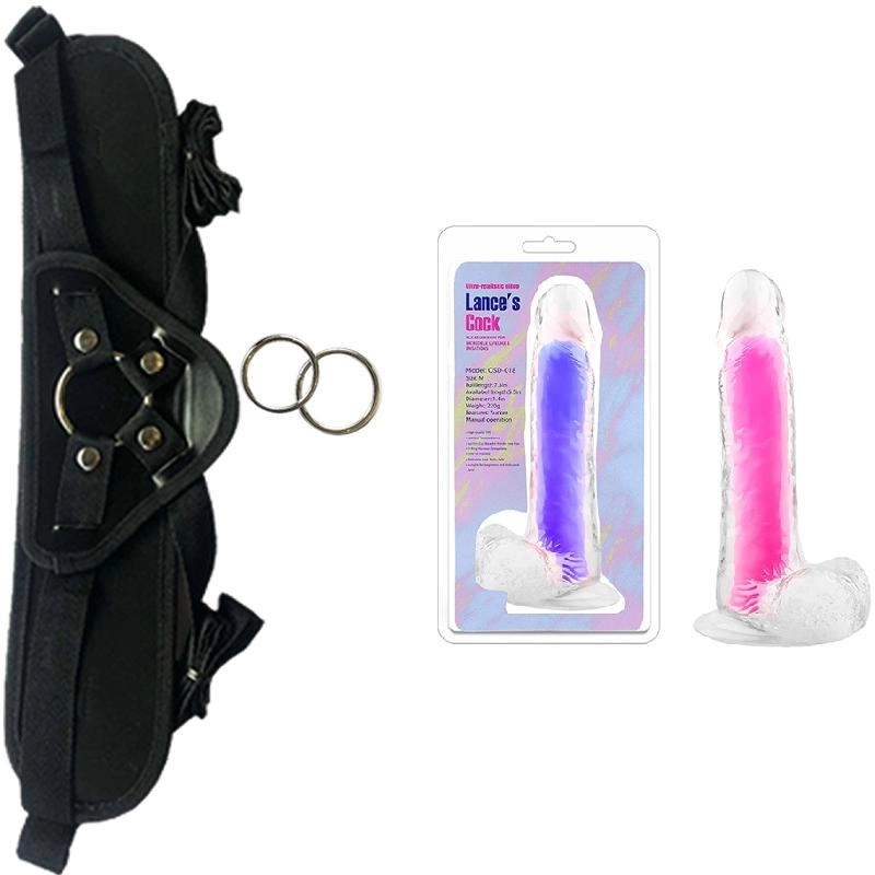  18.5 cm Largo x  3.7 cm Ancho QSD-018M FLUORESCENT DILDO Strap-on Kit Dildo y Arnes ARNES WOW! BLACK