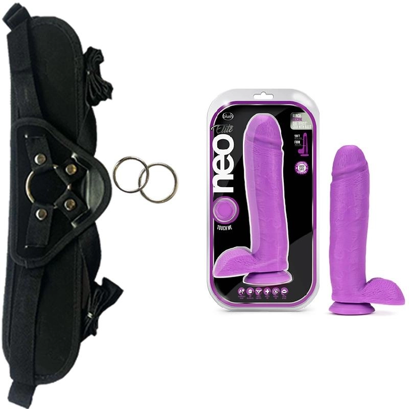  25 cm Largo x 5.7 cm BL-26411 10 Inch Silicone Dual Density Cock with Balls Neon Purple Strap-on Kit Dildo y Arnes ARNES WOW! BLACK