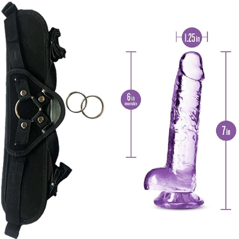  17 cm Largo x 3.1 cm Ancho - BL-51601 7" Crystalline Dildo Amethyst Strap-on Kit Dildo y Arnes ARNES WOW! BLACK