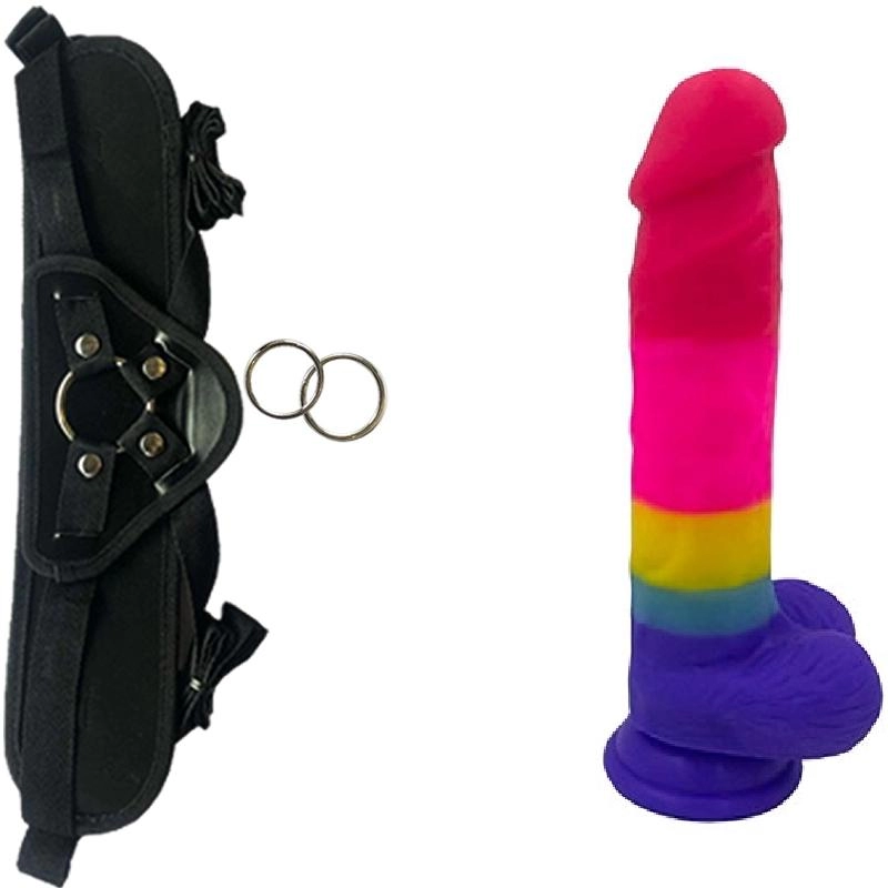 Strap on 20 cm Largo x 3.5 Ancho WS-NV032 COLORFUL DONG Strap-on Kit Dildo y Arnes ARNES WOW! BLACK