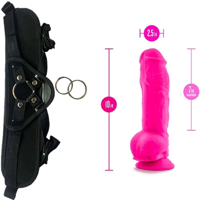  25 cm Largo x 6.25 cm BL-37580 Big Boy 10" Dildo Pink Strap-on Kit Dildo y Arnes ARNES WOW! BLACK
