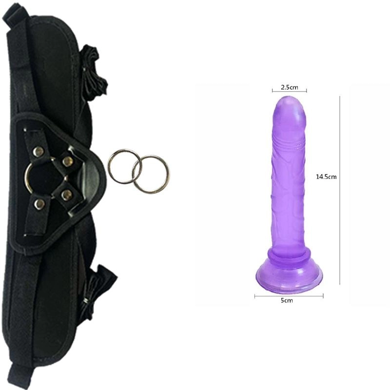 14 cm LArgo x 2.5 cm Ancho YJ009 Jelly Fun Flex Mini Cock Strap-on Kit Dildo y Arnes ARNES WOW! BLACK