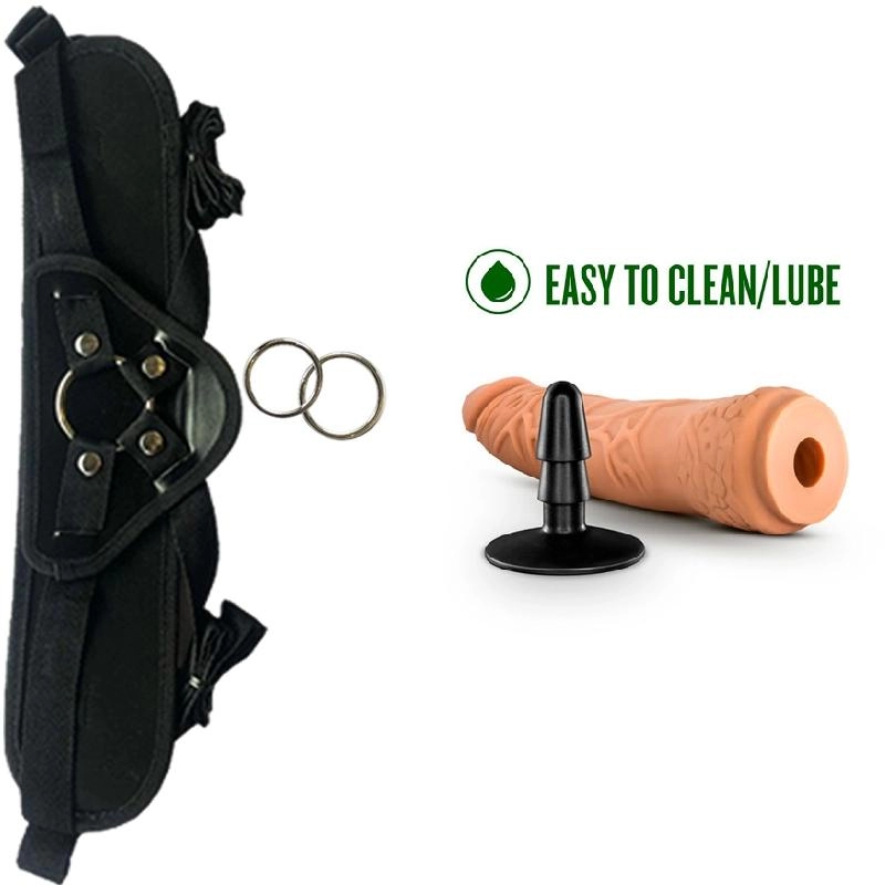  19 cm Largo  x 5 cm BL-51337 7.5 Inch Dildo with Suction Cup Adapter Mocha Strap-on Kit Dildo y Arnes ARNES WOW! BLACK