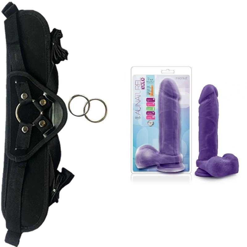  22 cm Largo x 5 cm Ancho - BLUSH AU NATUREL BOLD MASSIVE 9 INCH PURPLE Strap-on Kit Dildo y Arnes ARNES WOW! BLACK