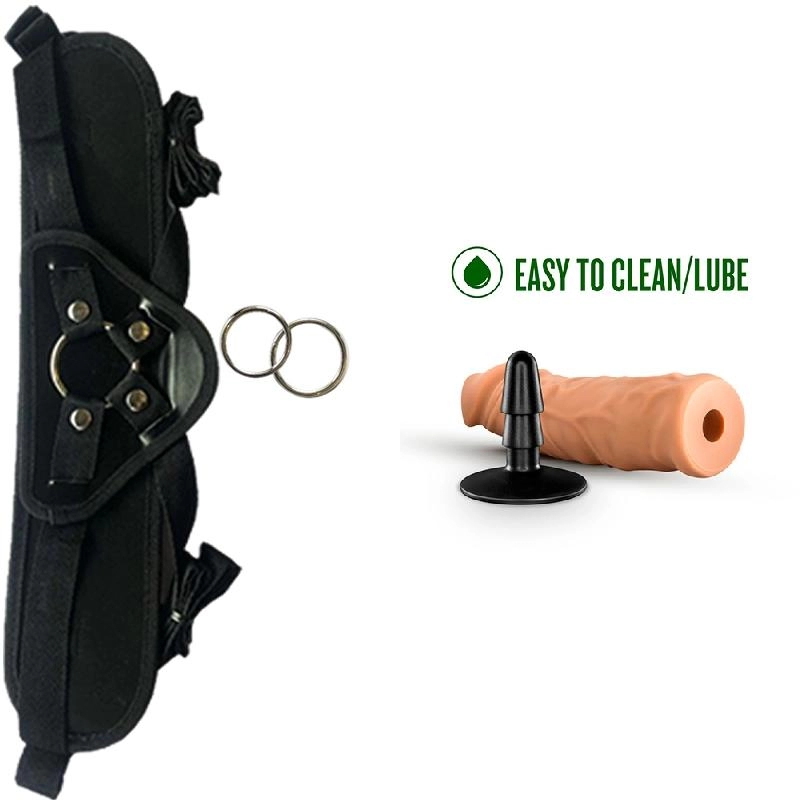  19 cm Largo  x 5 cm BL-51267 8 Inch Dildo with Suction Cup Adapter Mocha Strap-on Kit Dildo y Arnes ARNES WOW! BLACK