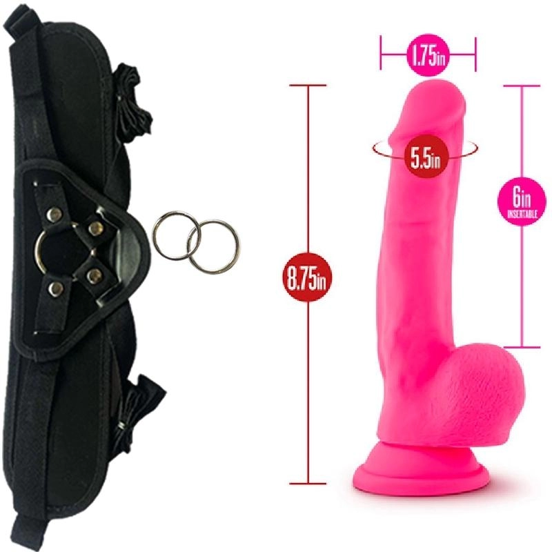  22 cm Largo x 4.4 cm BL-83700 Shimmy Hot Pink Strap-on Kit Dildo y Arnes ARNES WOW! BLACK