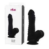  Dildo con Test&iacute;culos de 20 cm LArgo x 4 cm Ancho - 8 Pulgadas con Ventosa Color Negro Delon Sex Toys