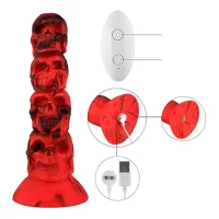  Plug Anal Vibrador A control Remoto de Silicon con Bolas Anales tipo Dildo de 18 cm de Largo x 5.3 cm Ancho - Plug Skull Small