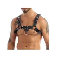  Arnés Bondage Para Hombre Tipo Pechera, Vinipiel Negro, Ajustable y Erótico CLASSIC MEN