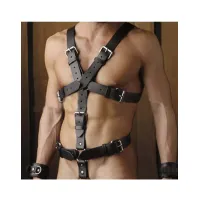  Arnés Bondage para Hombre, Cuerpo Completo con Cock Ring y Correas Ajustables en Vinipiel Negra - CROSS BODY