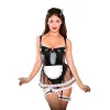  Disfraz de Sirvienta Sexy para Mujer - Mucama Negra Tipo Vinil con Delantal y Accesorios 8811
