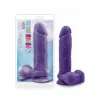  Dildo de Silicón con Testículos de 22 cm Largo x 5 cm Ancho - 9 Pulgadas con Ventosa Color Morado - AU NATUREL BOLD MASSIVE BLUSH