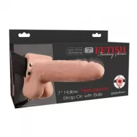 Vibradores A Control Remoto  PD3391-21 7&quot; HOLLOW STRAP ON WITH BALLS RECHARGEABLE