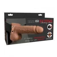 Sex Shop Oquitoa Tienda para Adultos PD3391-22 7&quot; HOLLOW STRAP ON WHIT REMOTE RECHARGEABLE